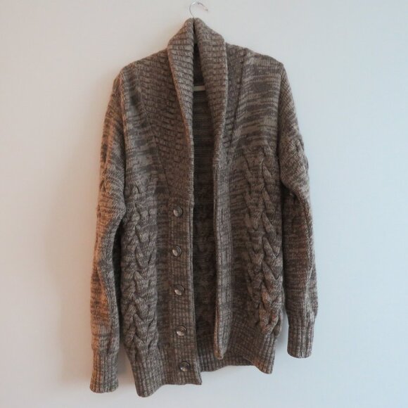 S.N.S. HERNING 100% Wool Shawl Collar Chunky Knit Fisherman Cardigan Men's Sz S - Picture 2 of 16